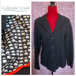 NWT Black Coldwater Creek Ribbed Jacket Elephant Lining Sz 14